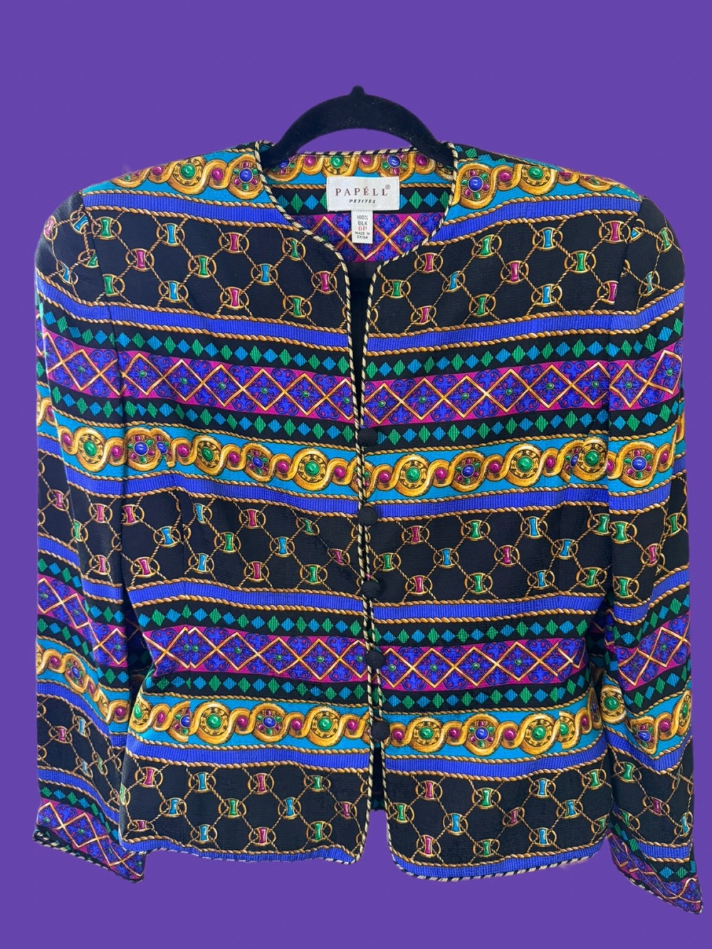 VTG PAPÉLL PETITES | Multicolor Baroque Print 100% Silk Jacket /Blouse